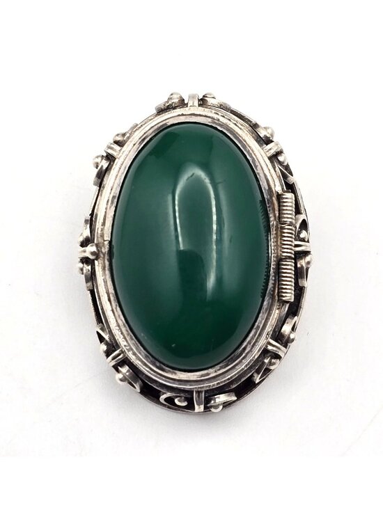 Taxco Jewelry - Vintage Taxco Sterling Silver Green Onyx Locket Brooch Mexico Eagle Mark 1